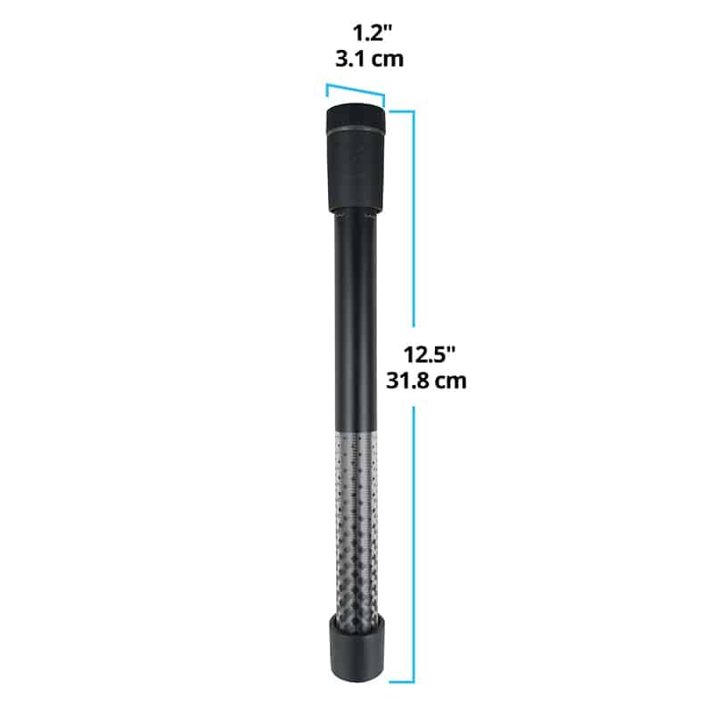 Fluval T150 electronic heater dimensions diagram, 12.5 inches tall with a top control dial