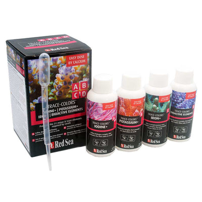 Red Sea Trace Colors A/B/C/D Pack - four-bottle trace element supplement set for stony coral skeleton and pigment