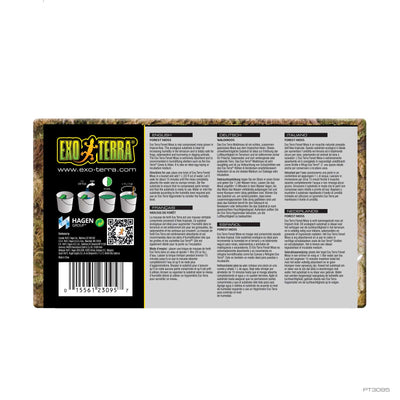 Exo Terra Forest Plume Moss packaging back with multilingual usage instructions and product details