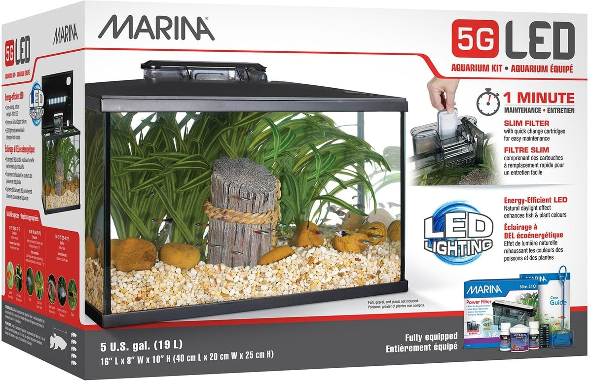 Marina 5G LED Aquarium Kit retail box, 5 gallon freshwater starter kit with Slim power filter