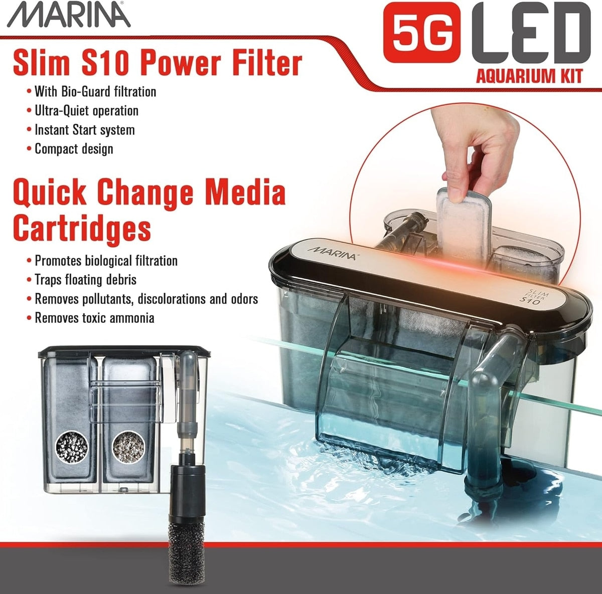 Marina Slim S10 Power Filter panel with Bio-Guard filtration and quick-change media cartridges
