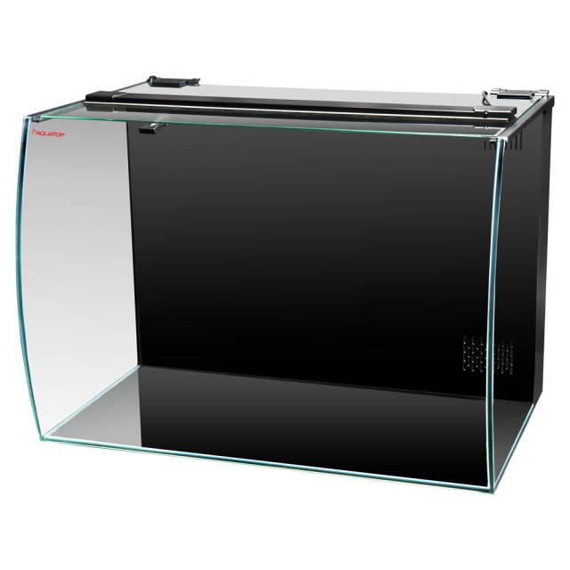 Aquatop Formosa bow-front aquarium with integrated black back filtration panel