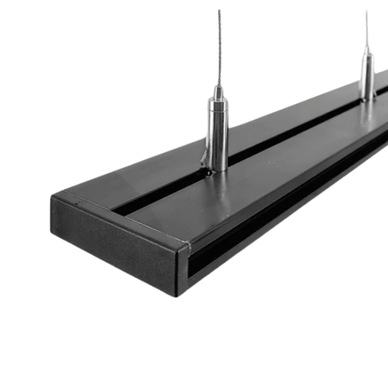 Dalua Rail Hanging Kit suspending a black aquarium light rail from steel cables