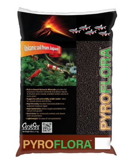 CaribSea PyroFlora Volcanic Substrate 6 lb bag - mineral-rich black volcanic substrate for planted, shrimp, and biotope freshwater aquariums