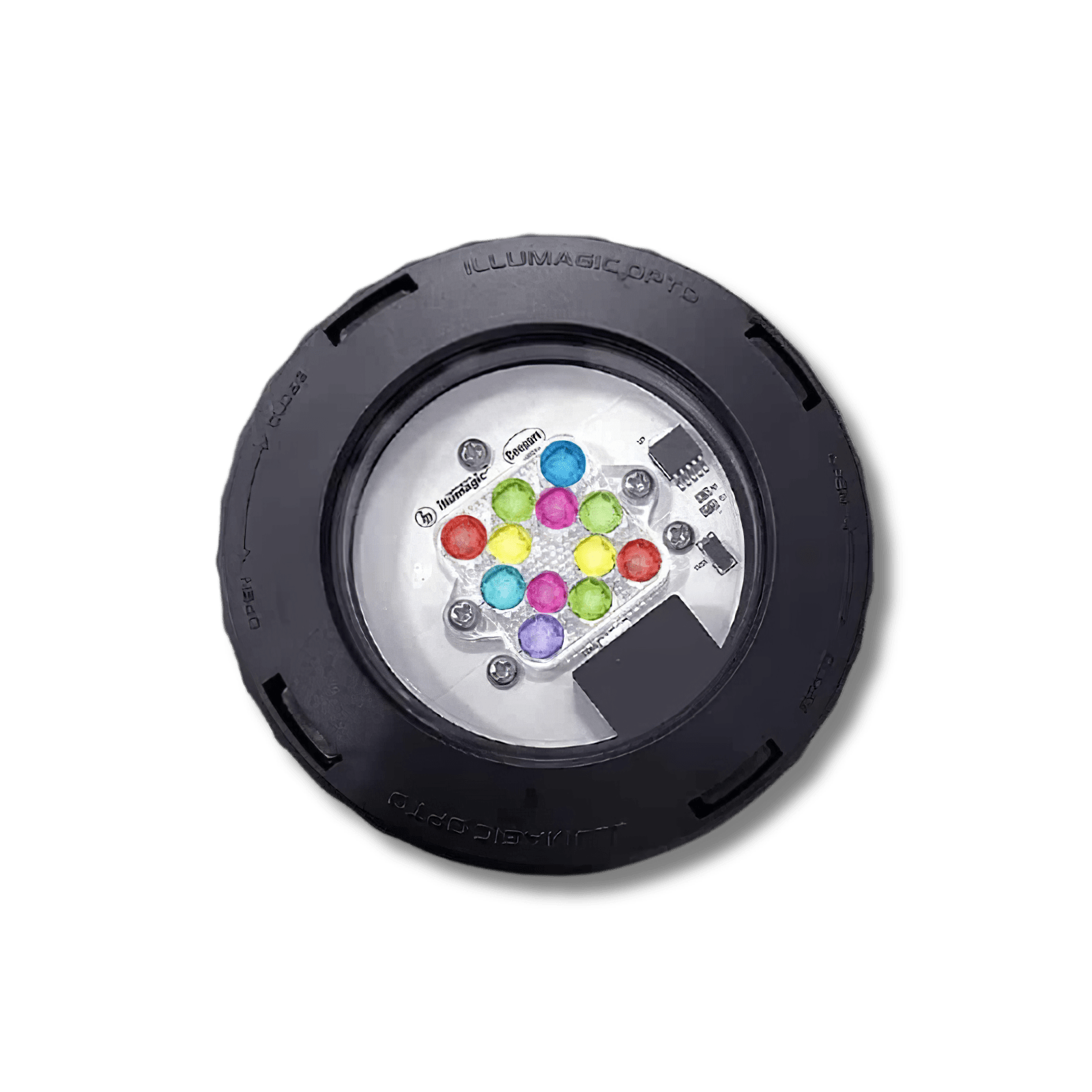 Dalua Illumagic Pixel LED light showing its multicolor diode array lit up