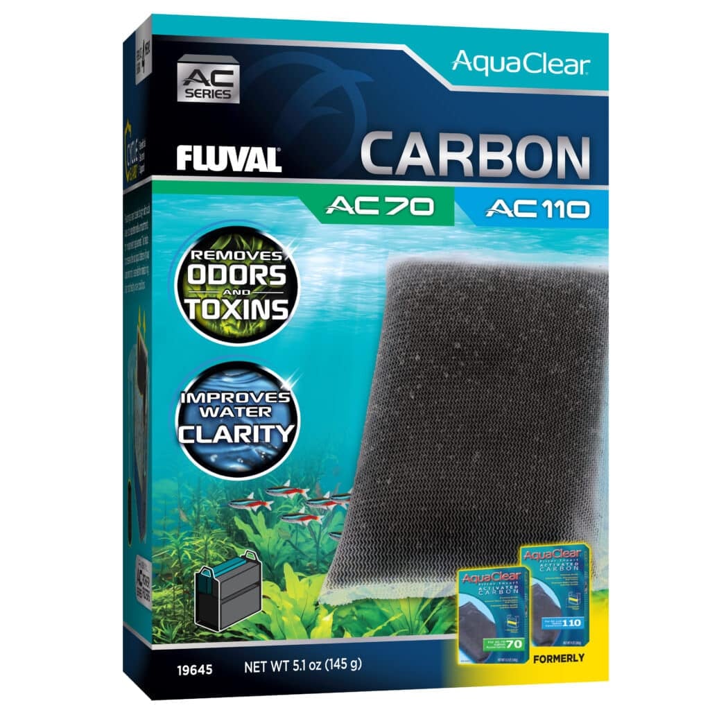 Fluval AquaClear Active Carbon AC70/110 filter insert box, activated carbon that removes odors, toxins, and discoloration for water clarity in AquaClear 70 and 110 filters