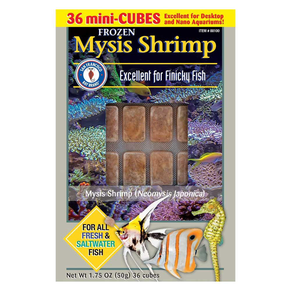 SFBB Frozen Mysis Shrimp box, 36 frozen mysis mini-cubes for finicky marine and freshwater fish, 1.75 oz