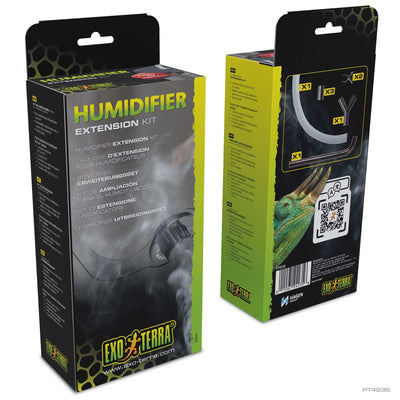 Exo Terra Humidifier Extension Kit box front and back showing the included tubing and fittings