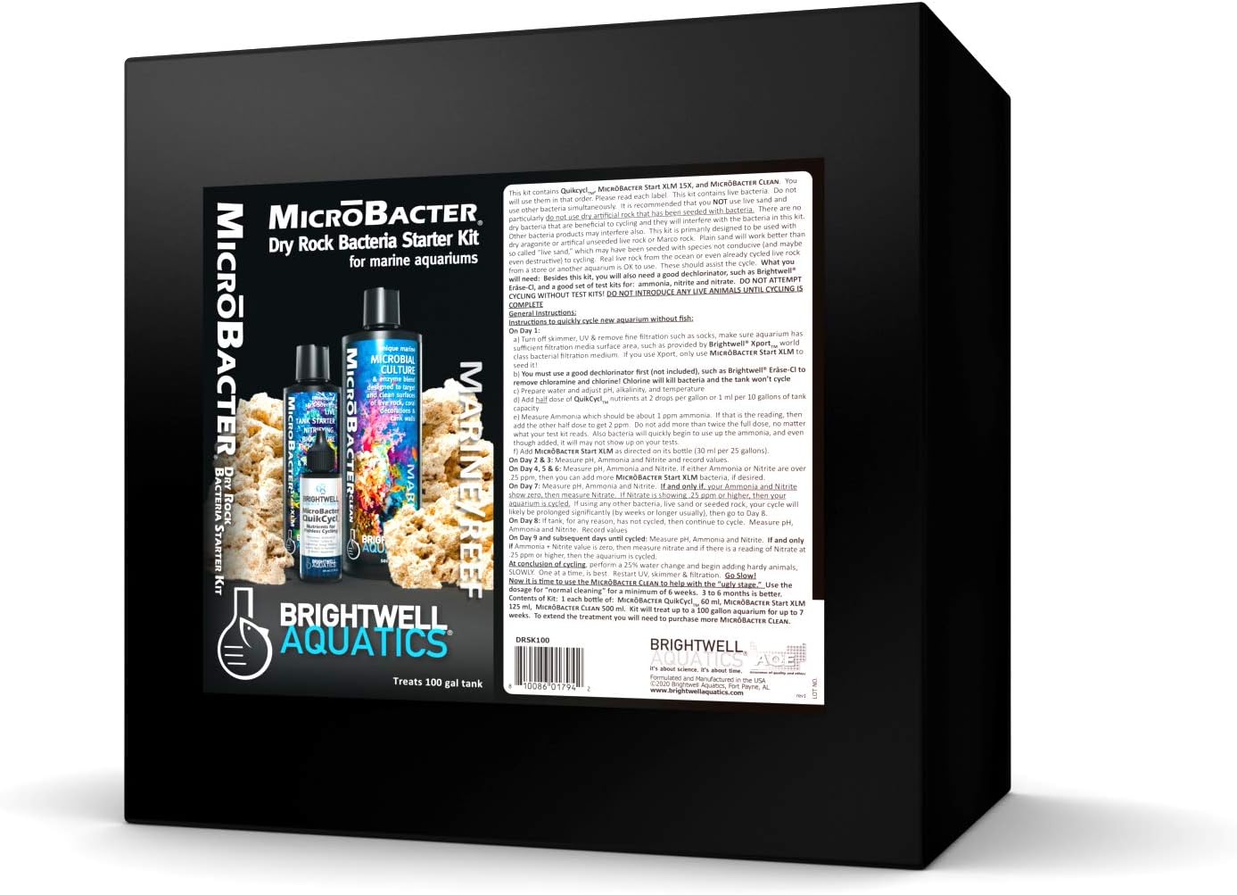 Brightwell Aquatics MicroBacter Dry Rock Bacteria Starter Kit – QuikCycl + Start XLM + Clean – Up to 100 gal