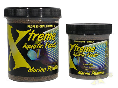 Xtreme Marine PeeWee slow-sinking pellet shown in 2.5 oz and 5 oz jars