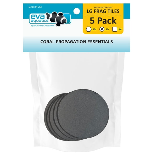 Eva Aquatics ceramic frag tile 5-pack bag, black round 3 inch coral propagation tiles