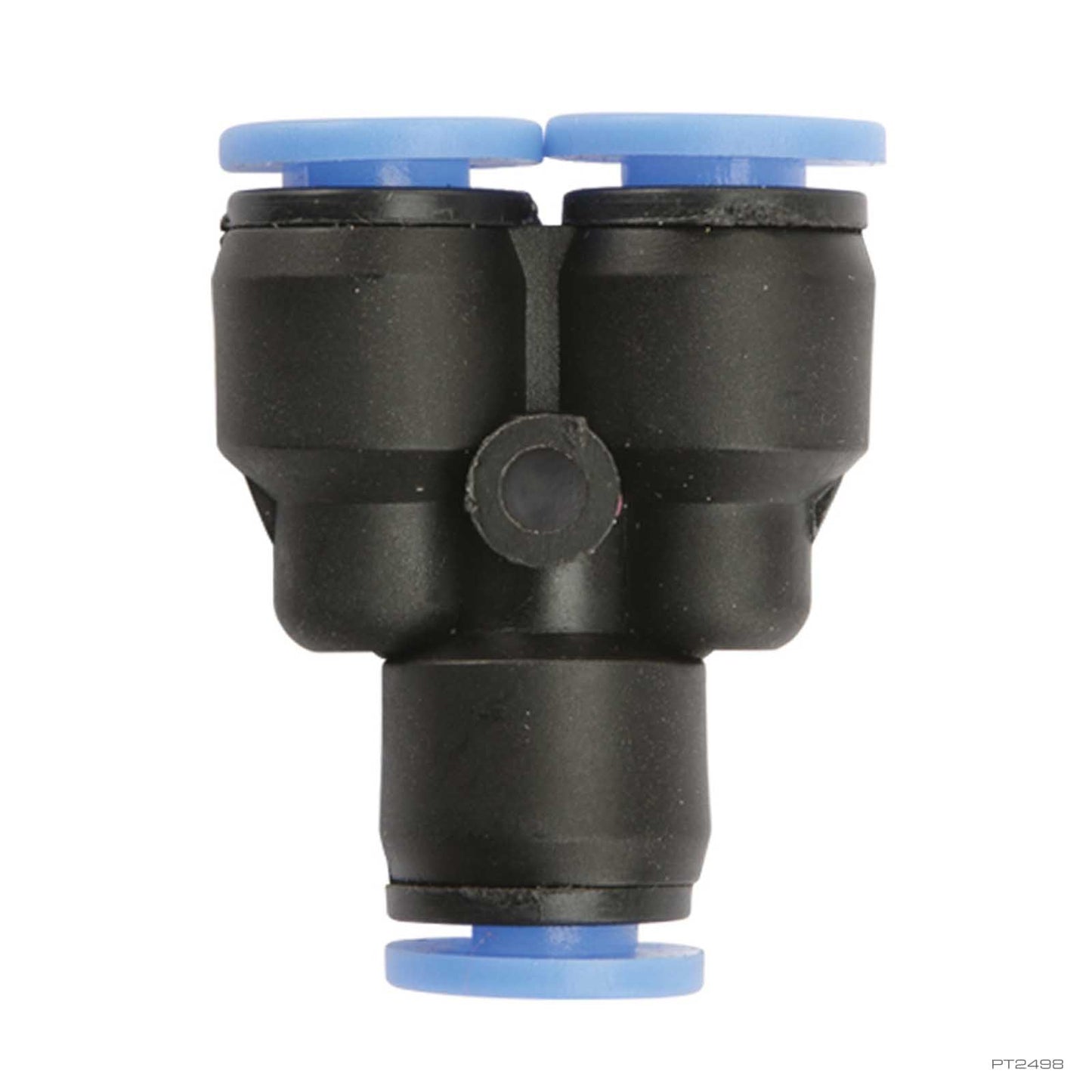Exo Terra Monsoon Y-Connector, black push-fit tubing splitter with blue collars