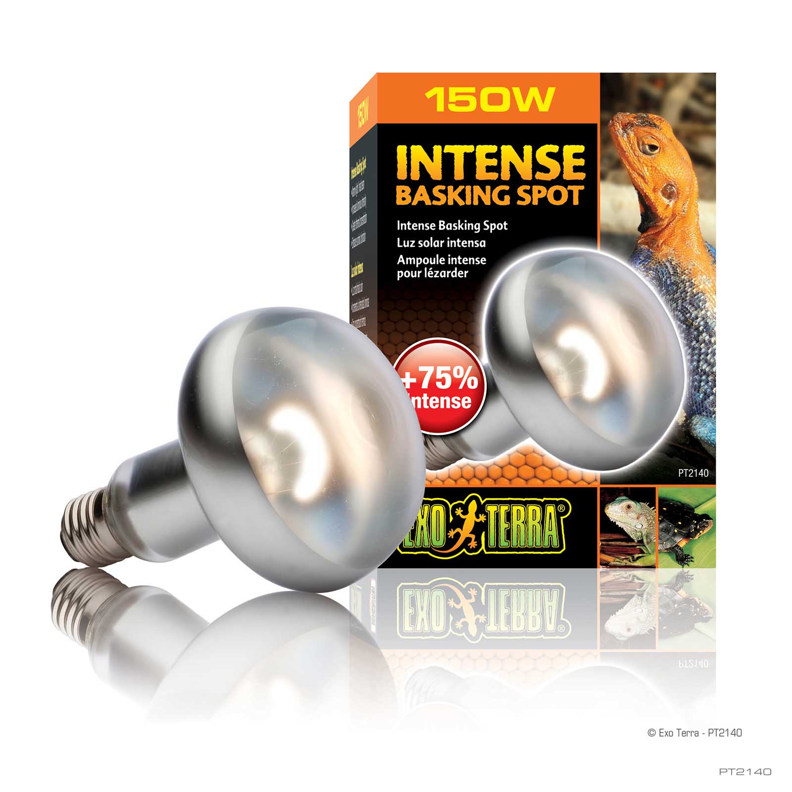 Exo Terra Intense Basking Spot Lamp 150W box with concentrated-beam reptile bulb