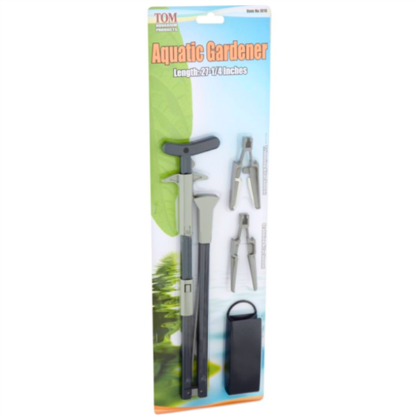 TOM Aquatic Gardener 27 1/4 inch multi-tool - grabbing tongs and scissor heads with carrying case for planted aquariums