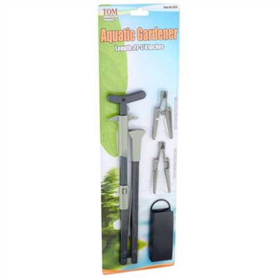 TOM Aquatic Gardener 27 1/4 inch multi-tool - grabbing tongs and scissor heads with carrying case for planted aquariums