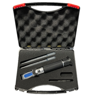 Saltwater refractometer kit with hard case - measures salinity and specific gravity for reef and marine aquariums, includes droppers and screwdriver