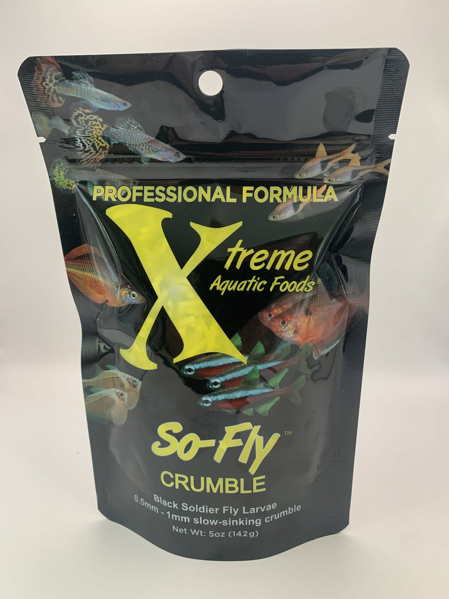 Xtreme So-Fly Crumble 5 oz pouch front with freshwater community fish
