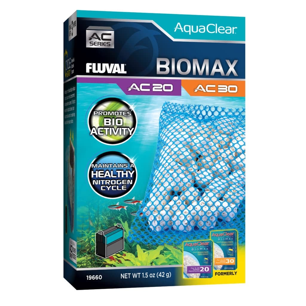 Fluval AquaClear BioMax AC20/30 filter insert box, ceramic ring biological media that hosts beneficial bacteria for a healthy nitrogen cycle in fresh and saltwater tanks