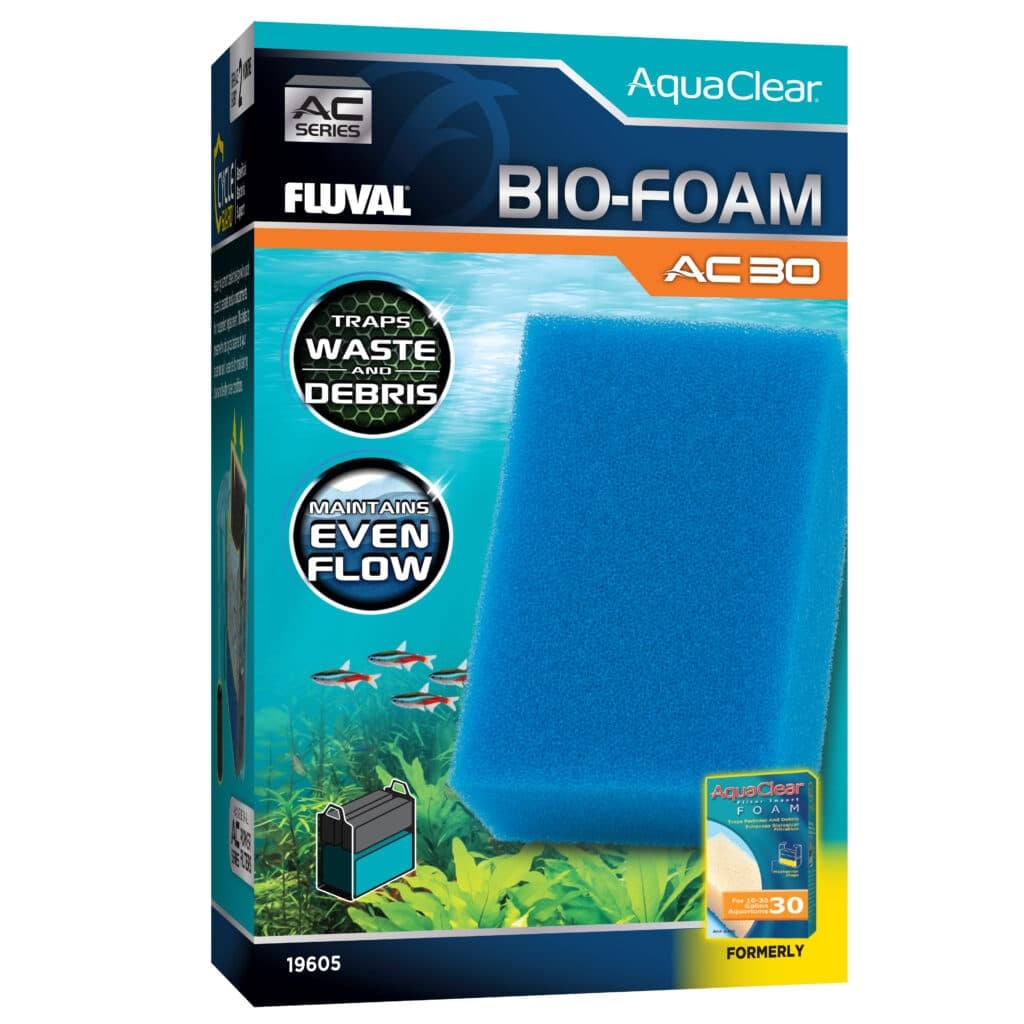 Fluval AquaClear BioFoam AC30 filter insert box, open-pore foam that traps debris and houses beneficial bacteria in the AquaClear 30 hang-on-back filter