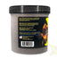 Xtreme Cichlid PeeWee jar back label with feeding instructions, made in USA