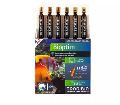 Prodibio Bioptim 6-vial box, biostimulant for aquarium bacteria and fish stress reducer