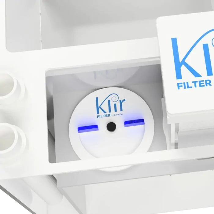 Klir Flow Diverting Cap seated in a filter sock tray with the diverter dialed open