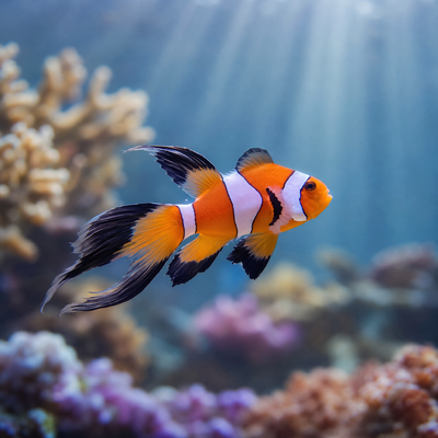 Longfin Ocellaris Clownfish (Amphiprion ocellaris) captive bred saltwater reef fish with flowing fins