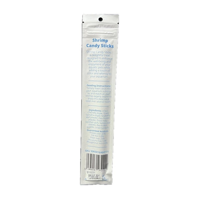 Back of the Liquid Gardens Shrimp Candy Sticks package showing feeding instructions, ingredients and guaranteed analysis