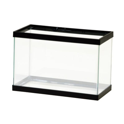 Aqueon standard glass aquarium with black trim frame, angled front view