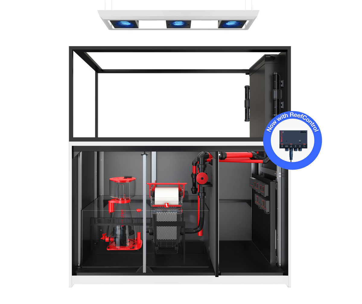 Red Sea REEFER MAX Peninsula S-700 G3+ aquarium system with white cabinet