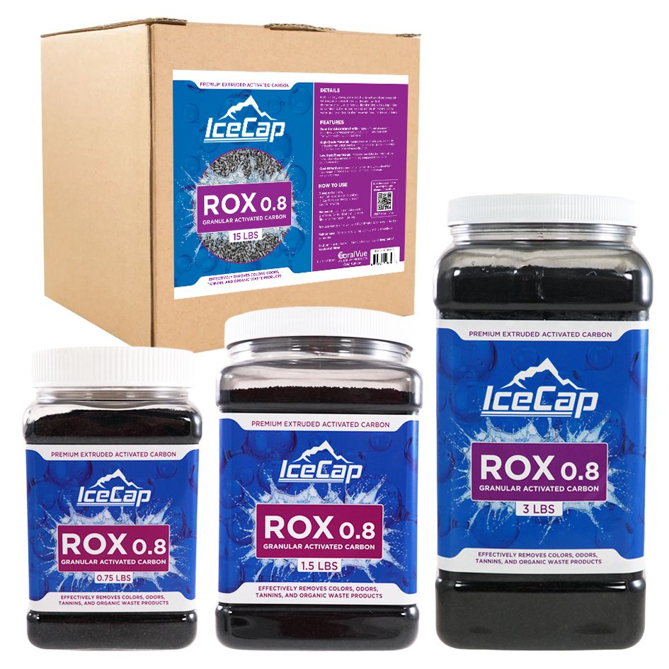 IceCap ROX 0.8 Premium Activated Carbon in Small, Medium, Large, and XL sizes