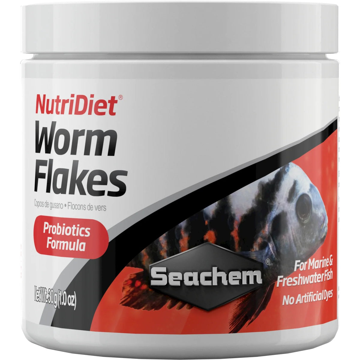 Seachem NutriDiet Worm Flakes with Probiotics 30 g container
