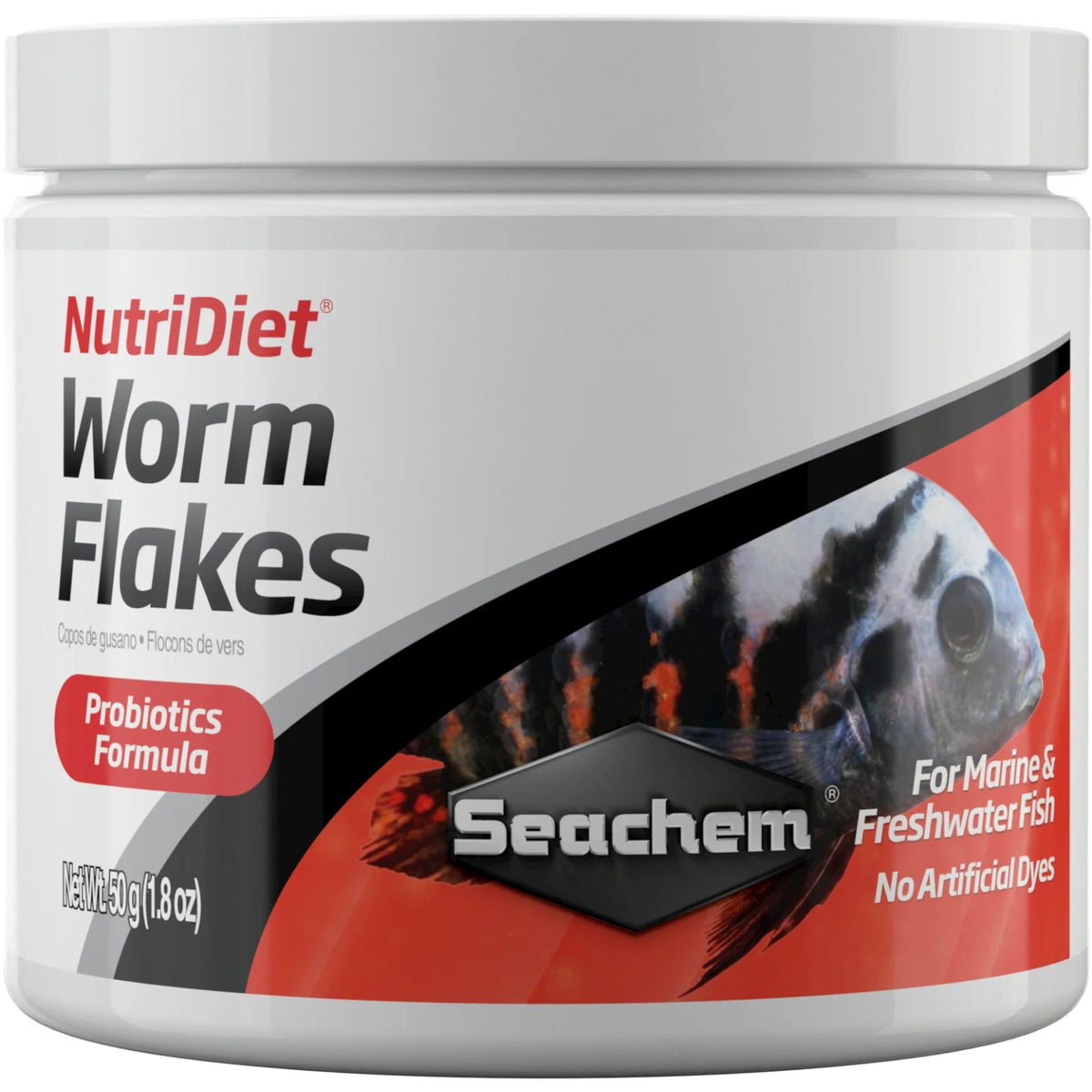 Seachem NutriDiet Worm Flakes with Probiotics 50 g container