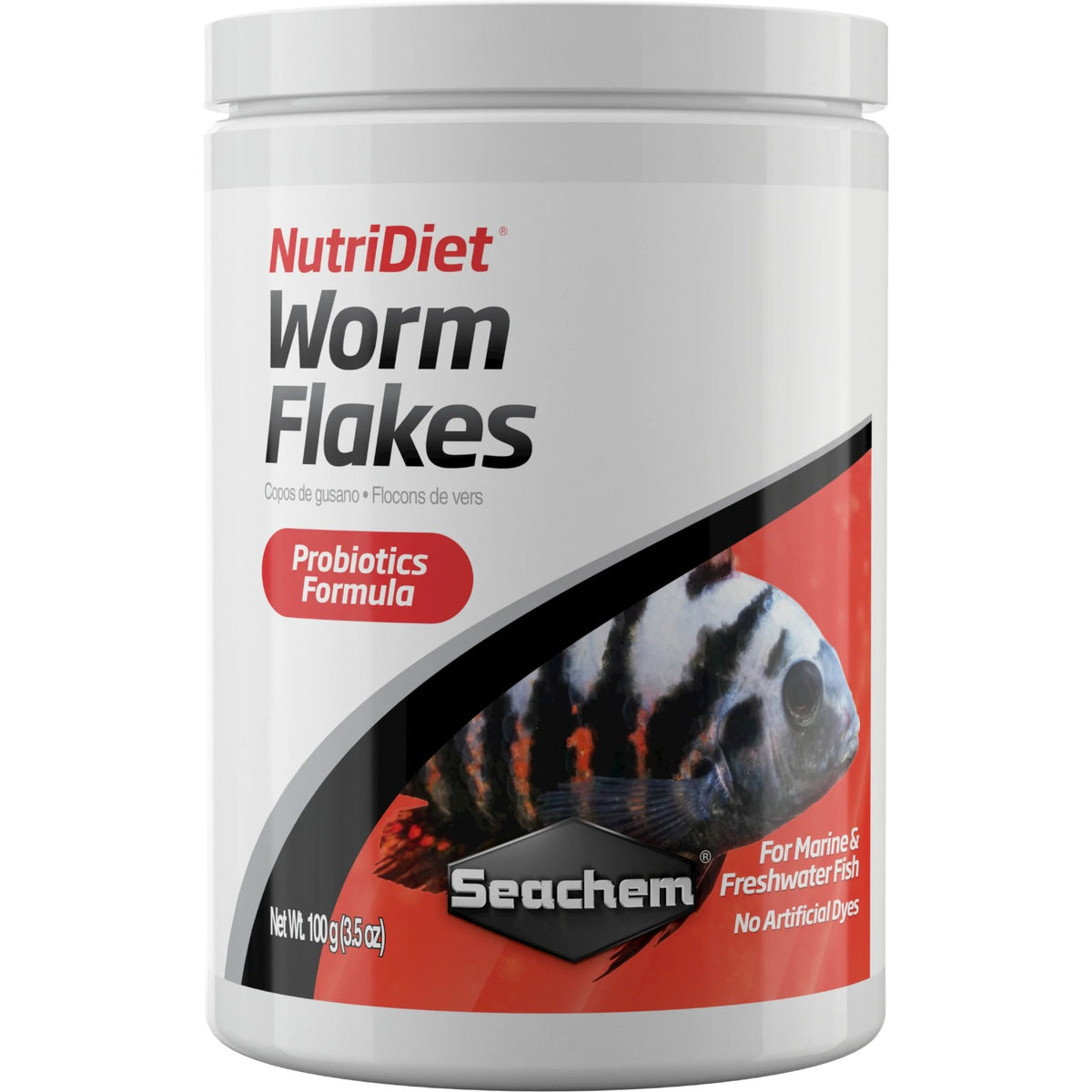 Seachem NutriDiet Worm Flakes with Probiotics 100 g container