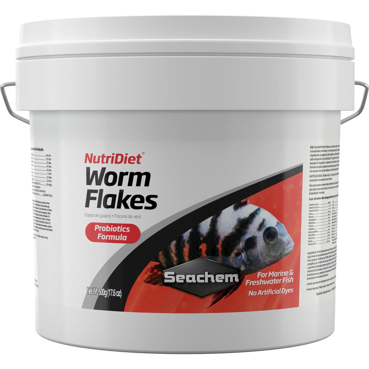 Seachem NutriDiet Worm Flakes with Probiotics 500 g container