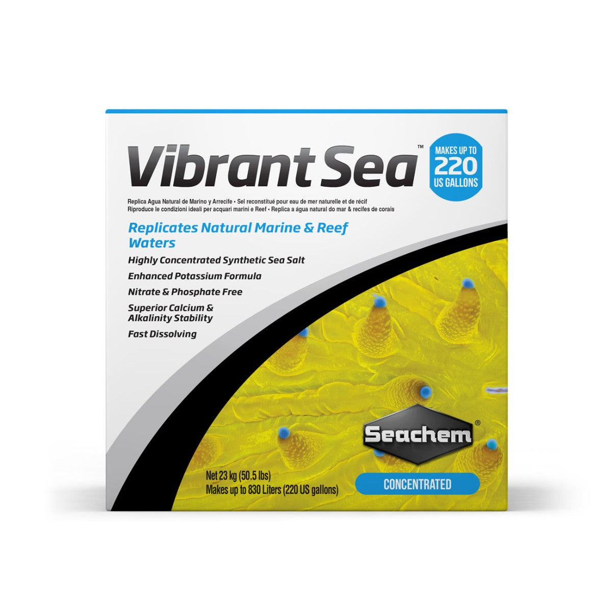 Seachem Vibrant Sea Salt Mix box, front panel with key features