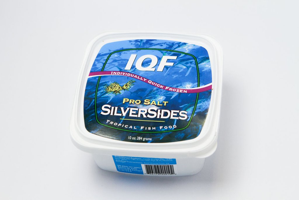 Pro Salt IQF Silversides frozen whole fish in its resealable tub