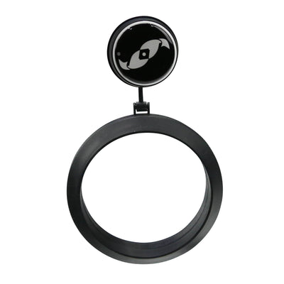 Two Little Fishies MagFeeder assembled, magnetic mount with the TLF logo above the floating feeder ring