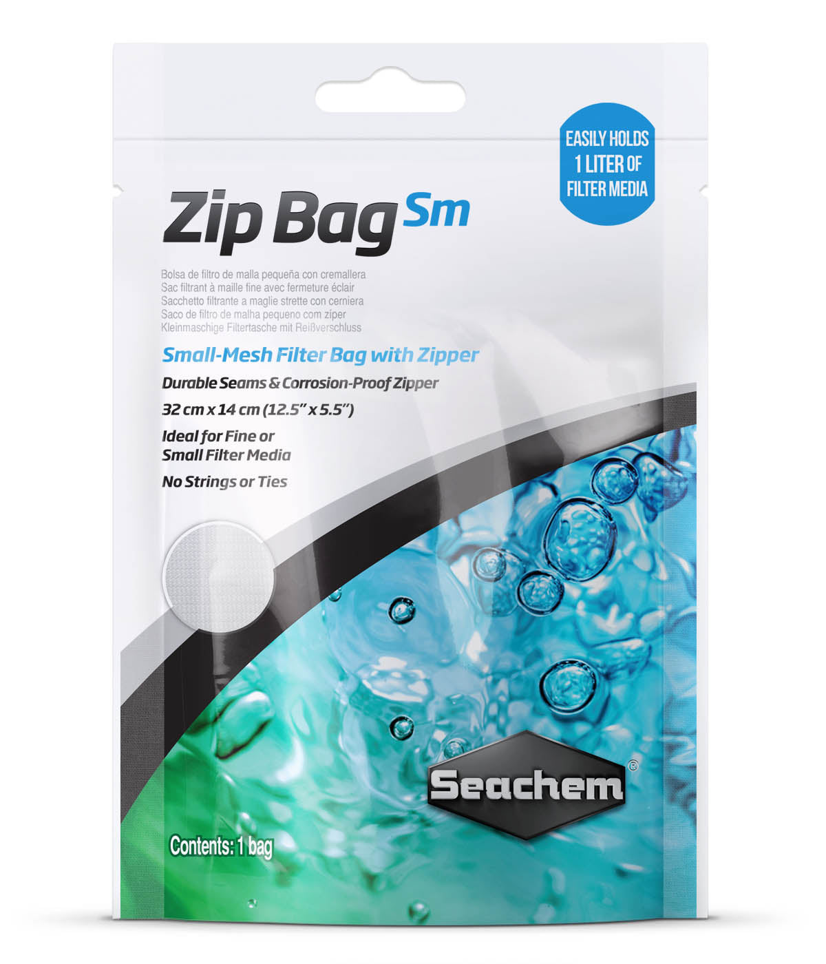 Seachem Zip Bag Small fine-mesh filter media bag packaging